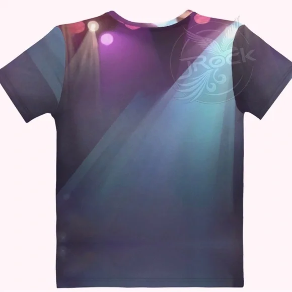 ❌SOLD Women’s all-over Graphic Too. Purple Blue Gold Graphic Tee - Picture 5 of 7